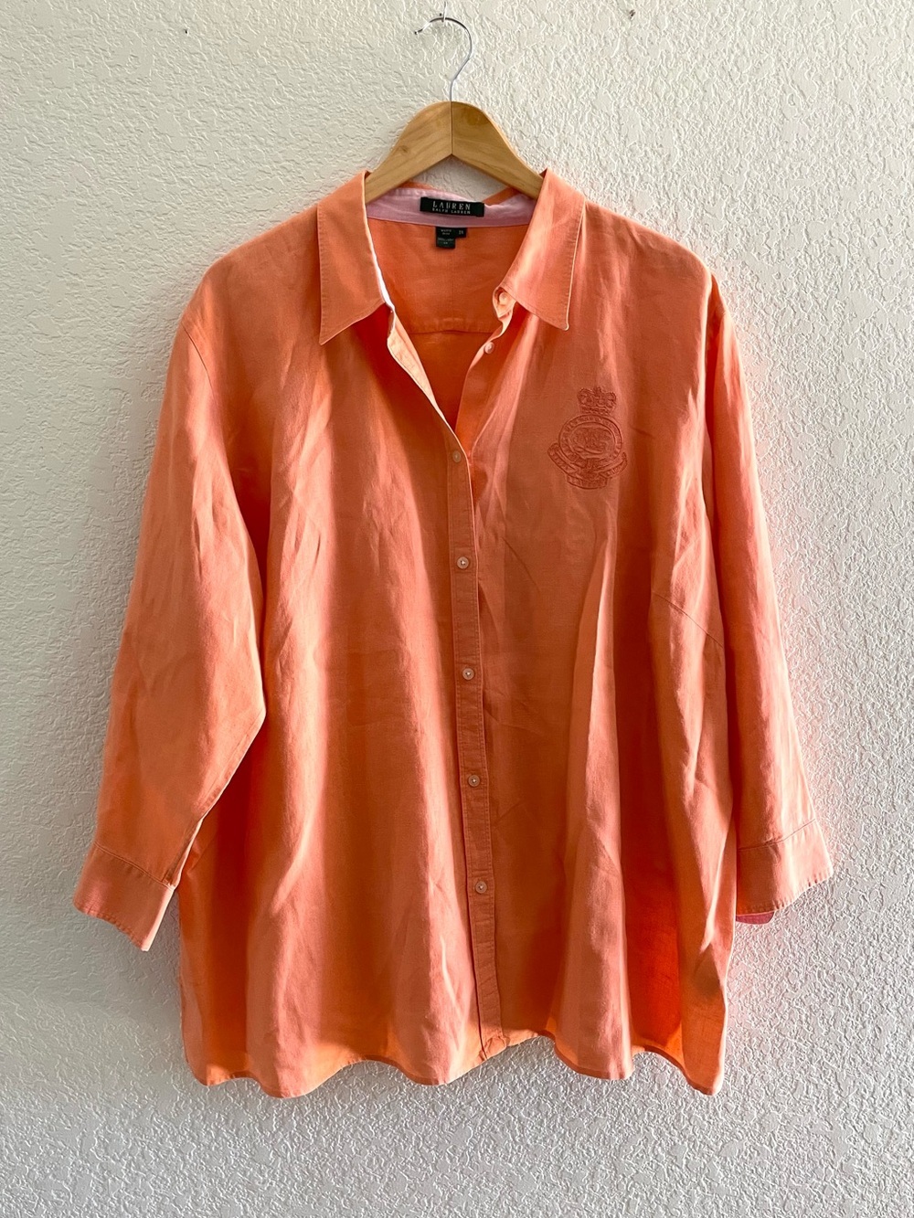 Ralph Lauren 100% Linen 3/4 Split Sleeve Button Down Shirt Tunic Plus Size 3X